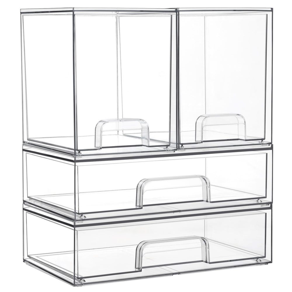 Clear Stackable Storage Drawers Set Of 4, Plastic Organizer Bins For Bathroom😇